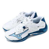 【MIZUNO 美津濃】排球鞋 Wave Lightning Z8 男鞋 白 藍 回彈 抓地 室內運動 運動鞋 美津濃(V1GA2400-21)