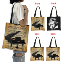 Fur Elise Piano Sheet Music Print Handbag Beethoven Casual Tote Bags Large Capacity Shoulder Bags Reusable Shopping Bag