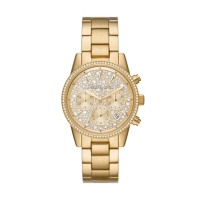 【Michael Kors 官方直營】Ritz 奢華鑲鑽三眼計時女錶 金色不鏽鋼鍊帶 手錶 37MM MK7310