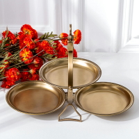 北歐美式進口黃銅復古手工可折疊干果盤手提奢華高端糖果水果托盤