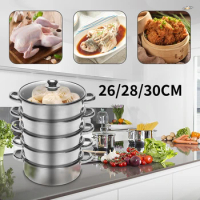 26cm/28cm/30cm 5-Layer Stainless Steel Steamer For Kitchen Cooking
