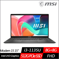 MSI微星 Modern 15 F13MG-049TW 15.6吋商務筆電 i3-1135U/8G+8G/512G PCIe SSD/Win11/特仕版)