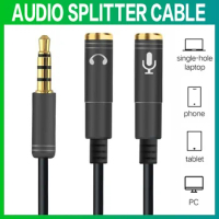 2 in 1 3.5mm Stereo Audio Headphone Jack Male to Female Headset Earphone Mic Y Splitter Cable Adapter Connector for Mobile Phone