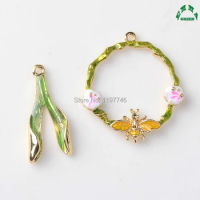 Gold Charms Green Enamel Charms Pendant for Earrings 10pcs Leaf Charms Lotus Flower Charms for Jewelry making Accessories Charms