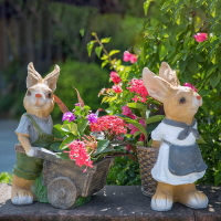 免運戶外擺件花園造景 花園裝飾 庭院戶外園藝擺件創意樹脂工藝品卡通兔子裝飾品擺件