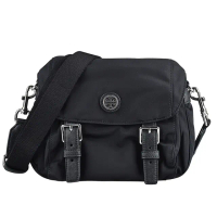 【TORY BURCH】TORY BURCH銀圓標LOGO尼龍翻蓋釦式斜背郵差包(小/黑)