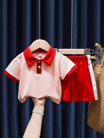 兒童學院風套裝男女寶寶夏季新款可愛女童運動休閑短袖兩件套