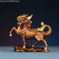20cm Brass copper "Fire Kirin" statue Chinese home decor living room office desk decoration Lucky gift