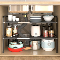廚房下水槽置物架可伸縮櫥櫃多層調料架鍋具用品收納架廚具儲物架