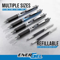 Pentel EnerGel Deluxe RTX Retractable Liquid Gel Pen 0.7mm Medium Line Metal Tip Black Red Blue Pack of 12