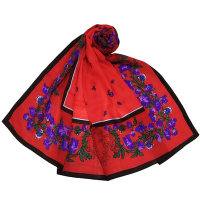 Dior CD繩索LOGO典雅花卉羊毛混絲大披肩圍巾-紫花/紅色