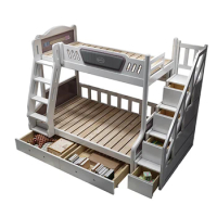 Modern Bedroom Furniture Set Soft Rubber Wood Children's Bed Kid Loft Bed with Stairs
