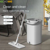 ECHOME Mop with Bucket Squeeze Separation 360 ° Rotation Hand Free Wash Clean Flat Mop Household Floor Cleaning Tools 2023 New
