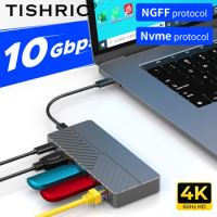 TISHRIC SSD M2 NVME NGFF Enclosure 6 In 1 PD 100W 4K HDMI-compatible Gigabit Network Interface To Type C External HD Case 10Gbps