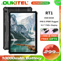 OUKITEL RT1 IP68 &amp; IP69K Rugged Tablet 10000mAh Big Battery 10.1'' FHD+ Display 4GB+64GB Octa Core Android 4G Phone Tablet PC