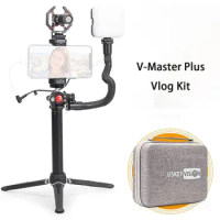 USKEYVISION V-Master Plus Vlog Kit with Extension Pod Microphone LED fill Light All in one Vlogger Kit for Smartphones Cameras