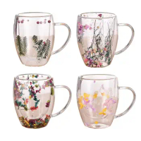 Fillings Dry Flowers Double Wall Glass Cup Heat Resistant Tea Coffee Cups Tea Milk Water Cup Espresso Milk Mug Creative Gift