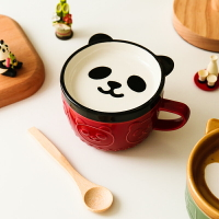 雜啊日系卡通柴犬熊貓陶瓷杯帶蓋情侶早餐高顏值馬克杯可愛牛奶杯