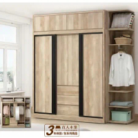 直人木業-TINA復古木181公分滑門衣櫃搭配45公分開放櫃-含被櫃