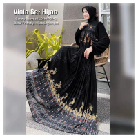 VIOLA DRESS SET HIJAB (LABEL SAVNA) | GAMIS CERUTY PLISKET SET HIJAB MOTIF KEKINIAN