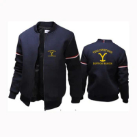 2024 Yellowstone Dutton Ranch Movie Logo Print Stand Collar Zip Sweatshirt Spring Autumn Men's Popular Solid Color Flight Jacket