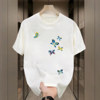 Áo Thun Ngắn Tay Flow, Thương Hiệu Hợp Xu Hướng In Cá Tính Cho Nam, 100% Cotton, Crewneck, Dưới Áo S