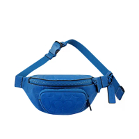 【COACH】皮革大C立體浮雕小型腰包/單肩背兩用包-藍色(買就送璀璨水晶觸控筆)