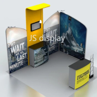 10ft Custom Protable Trade Show Display Pop Up Booth Kit Stand with TV Bracket Podium Lights Backdrop Wall