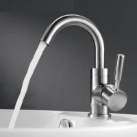 SUS 304 Stainless Steel Brushed Surface Single Handle Single Hole Basin Faucet