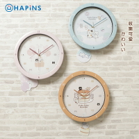 日本HAPiNS貓咪掛鐘可愛客廳鐘掛墻創意時鐘壁燈餐廳裝飾貓貓擺鐘