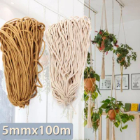 5mm White Brown Braided Cotton Cords Twisted Cord Rope DIY Craft Macrame Woven String Home Textile Accessories Craft Gift