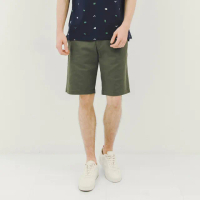 【Hang Ten】男裝-標準彈性斜紋百慕達褲(深綠)