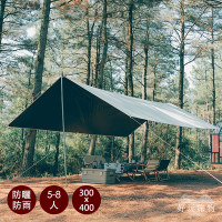 【好玩旅物】長形款_5-8人戶外露營遮陽防水大尺寸黑膠天幕帳篷 (附配件及收納袋)