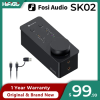 Fosi Audio SK02 Desktop DAC / Headphone AMP Preamp ES9038Q2M DAC SGM8262 Op-AMP PCM384kHz DSD256 Multifunctional Infinite Knob