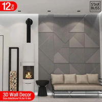12pcs 50cm 3D wall decor Wood grain slatted wall panel 3D groove texture panel tile living room wall sticker waterproof bathroom