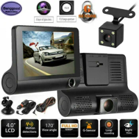 Banggood E33 4-Inch Car Dash Camera LCD High Definition 1080P 32GB 3 Lens Vehicle DVR Driving Video Recorder Rearview Dashcamera