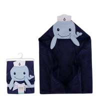 美國  luvable friends  100% 純棉嬰幼兒動物造型連帽浴巾/包巾_藍色鯨魚(LF00346)