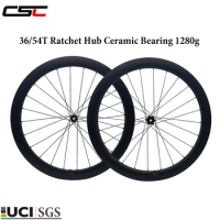 CSC Ultralight bike Carbon Wheelset Center Lock 36/54T Ratchet Ceramic bearing Hub 35/38/45/50mm for 700C Gravel Bicycle 1280g