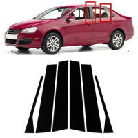 6Pcs Glossy Black Car B C Pillar Posts Door Window Molding Cover Trims Stickers For VW Jetta MK5 Sedan 2006 2007 2008 2009 2010