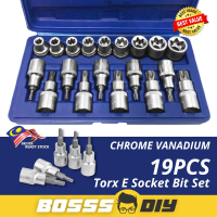 19pcs ยฝโ Chrome Vanadium Torx E Type Spanar Socket Box & Bit Hand Tool Set
