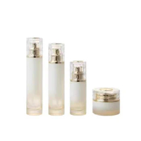 6Pcs Glass Esscecn Lotion Refill Bottles Empty Round Cosmetic 30ml 50ml 100ml 120ml Luxury Clear Gold Lid 50G Cosmetic Cream Jar