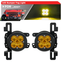 For Jeep Gladiator JT 2020-2024 Wrangler JK JL 2013-2024 Metal Bumper LED Fog Pod Light Bracket Kit Amber Driving Foglamps Kit