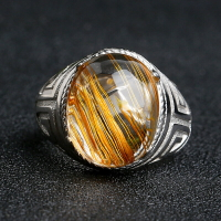 三緣證寶金發晶戒指鈦晶指環 可調節男士飾品女款時尚水晶禮物