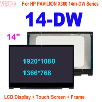 AAA+ 14" LCD For HP PAVILION X360 14m-DW Series 14-DW LCD Display Touch Screen Digitizer Assembly with Frame for HP 14-DW LCD