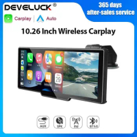 10.26" Car DVR Dashcam 4K 3840*2160 Front&amp;1080P Rear Camera Wireless Carplay&amp;Android Auto Voice Control GPS Recorder Dual lens