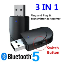 USB Car Bluetooth 5.0 Transmitter Receiver Mini EDR Adapter Dongle Handsfree Car Kit 3.5mm AUX RCA for PC Headphones HIFI Audio