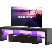 Clikuutory Modern LED 70 inch Long TV Stand with Storage Drawer for 50 55 60 65 70 75 80 Inch TVs, Black Wood TV Console with Hi
