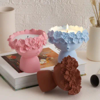 Flower Beautiful Woman Design Candle Cement Gypsum Candlestick Mold Pot Planting Utensil Girl Home Decoration Candle Molds