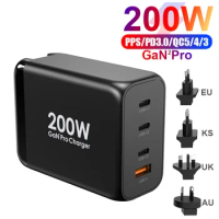 GaN 200W USB C Wall Charger 4-port PD 100W 65W PPS45W QC Super Fast Charging Adapter for MacBook Laptop iPhone 14 13 Samsung S21