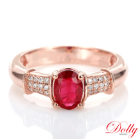 【DOLLY】1克拉 GRS無燒緬甸紅寶石18K玫瑰金鑽石戒指(014)